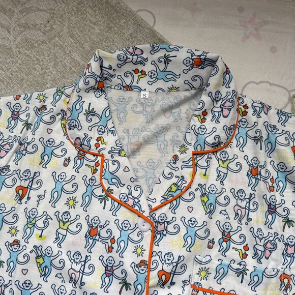 Roller Rabbit Cartoon Monkey Blue Pajama Set - Picture 3 of 7